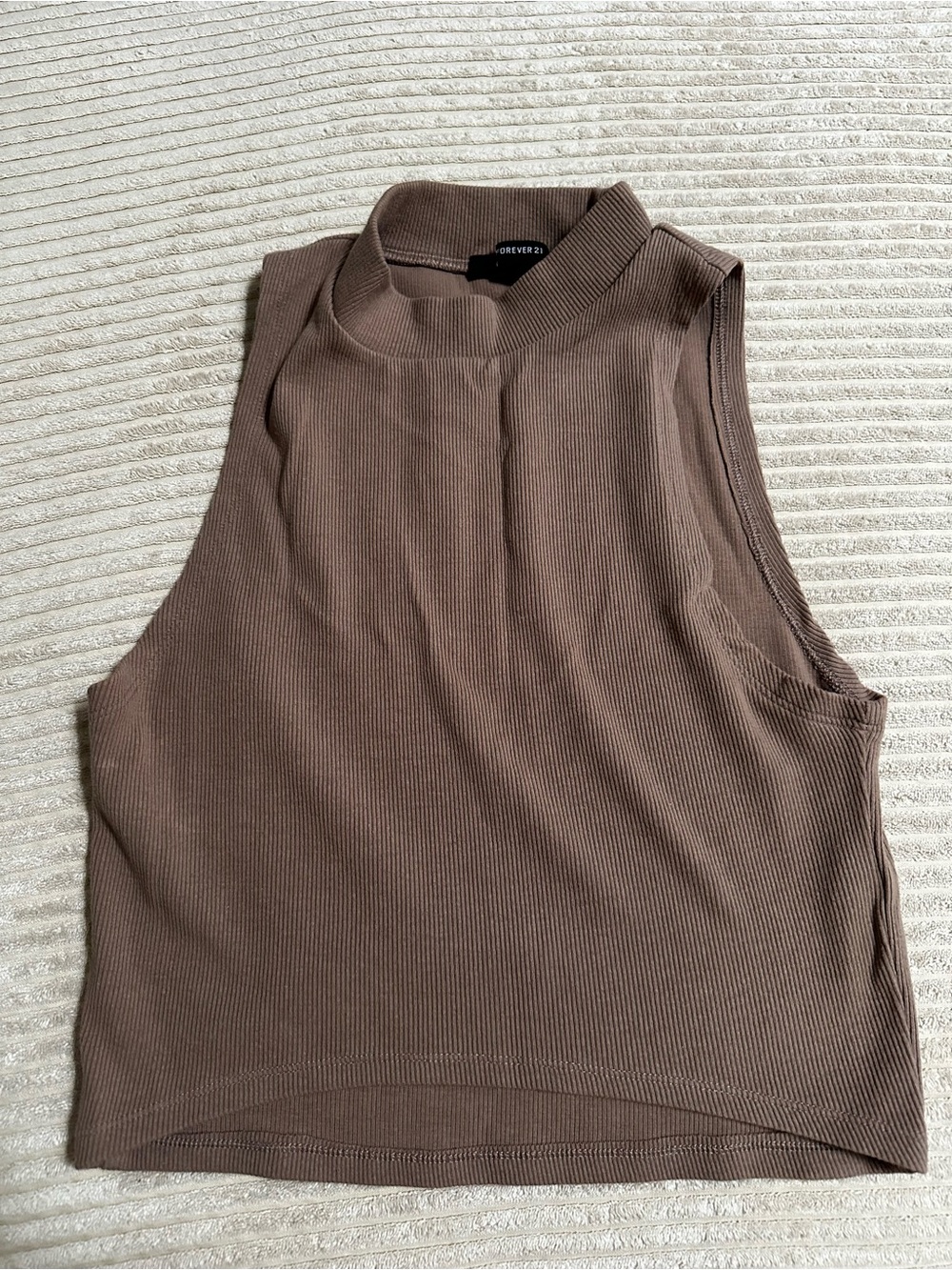 Forever 21 Taupe Ribbed Mock Neck Sleeveless Top